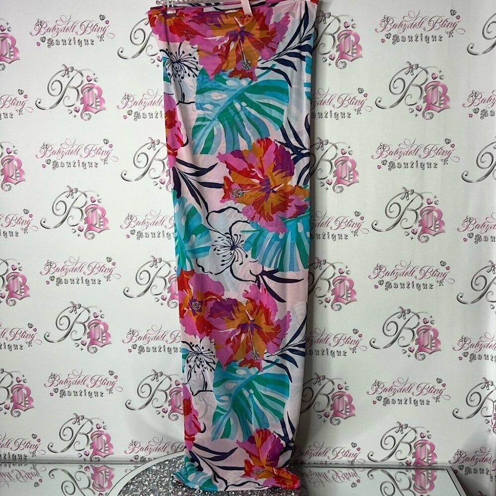 Wrap coverup beach skirt dress flowers Floral Tropical Print Maxi Skirt